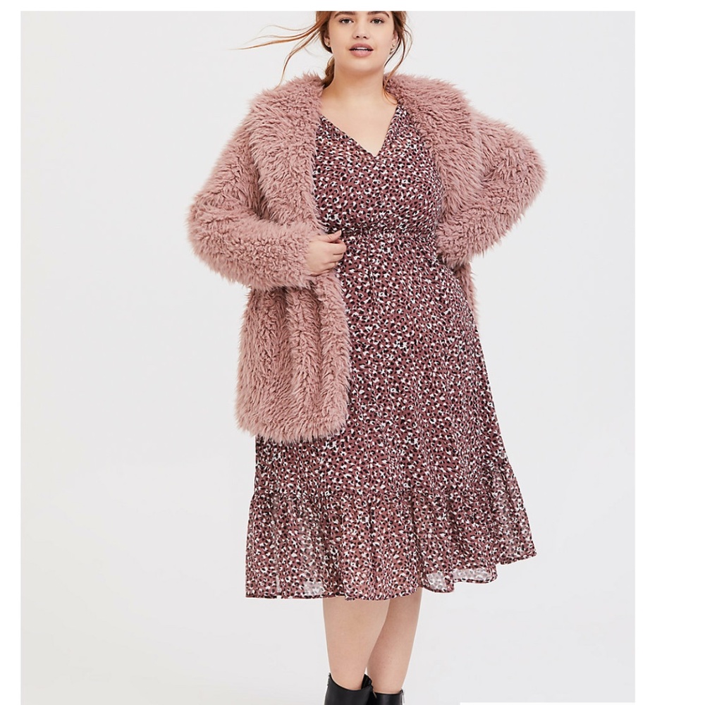 WALNUT LEOPARD CHIFFON MIDI DRESS 1X